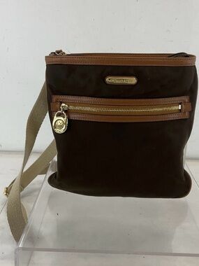 Michael Kors Dark Brown Nylon Crossbody with Tan Trim